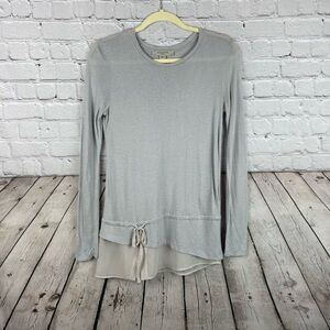 All Saints Adria Textured Long Sleeve Tie Hem Lightweight Gray Shirt Top EUC